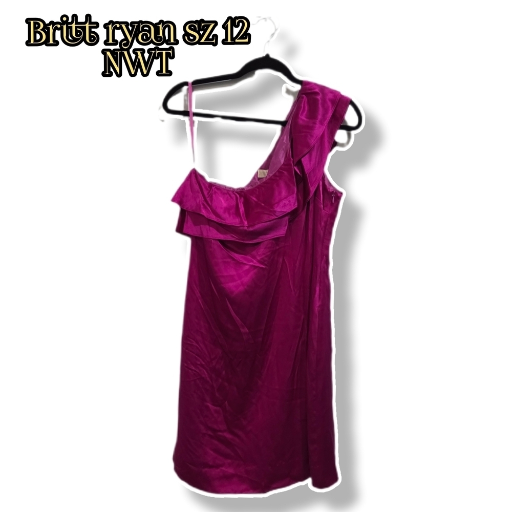 One Shoulder Fuchsia Dress Britt Ryan Sz12 New With Tag Lining 100% Silk